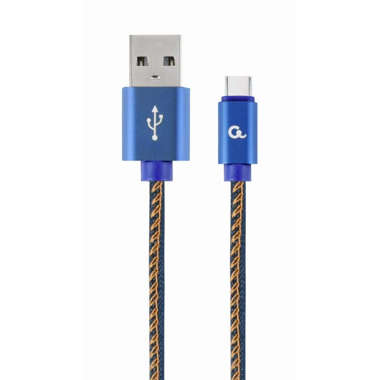 Cablu alimentare si date Gembird, USB 2.0 (T) la USB 2.0 Type-C (T), 1m, conectori auriti, Negru / Galben, CC-USB2J-AMCM-1M-BL (CC-USB2J-AMCM-1M-BL)-0