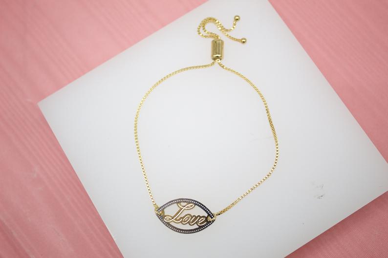 18K Gold Filled Love Adjustable Box Chain Bracelet-0