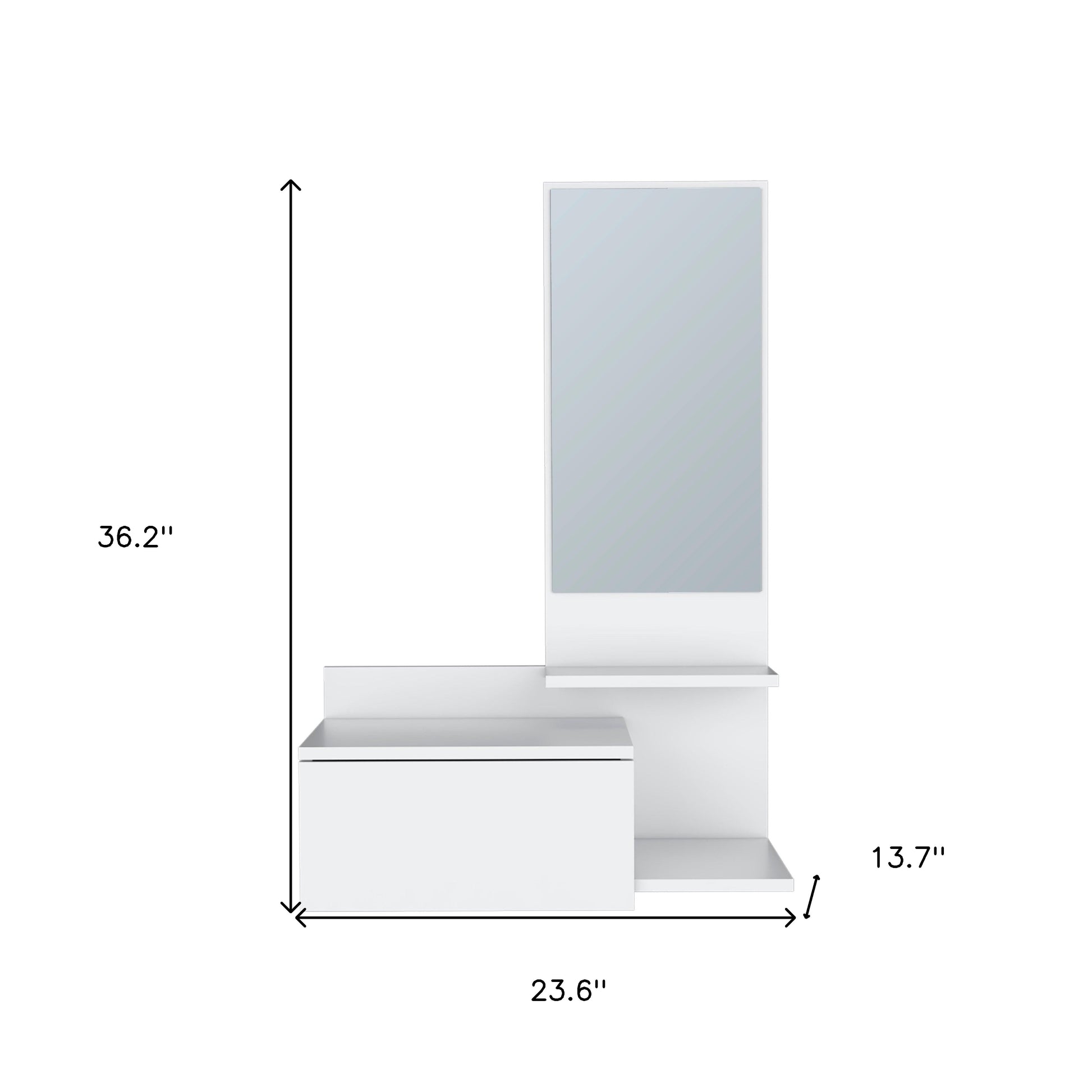 36" White Wood Wall Mounted Accent Cabinet With Drawer And Mirror-7