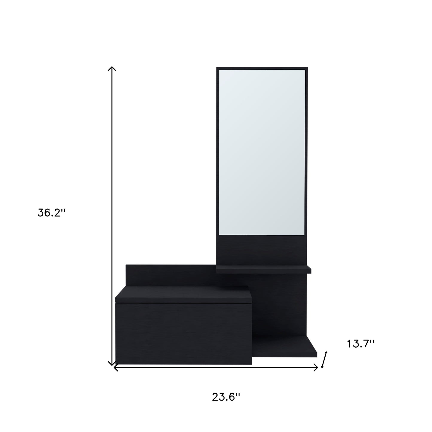 36" Black Wood Wall Mounted Accent Cabinet With Drawer And Mirror-7