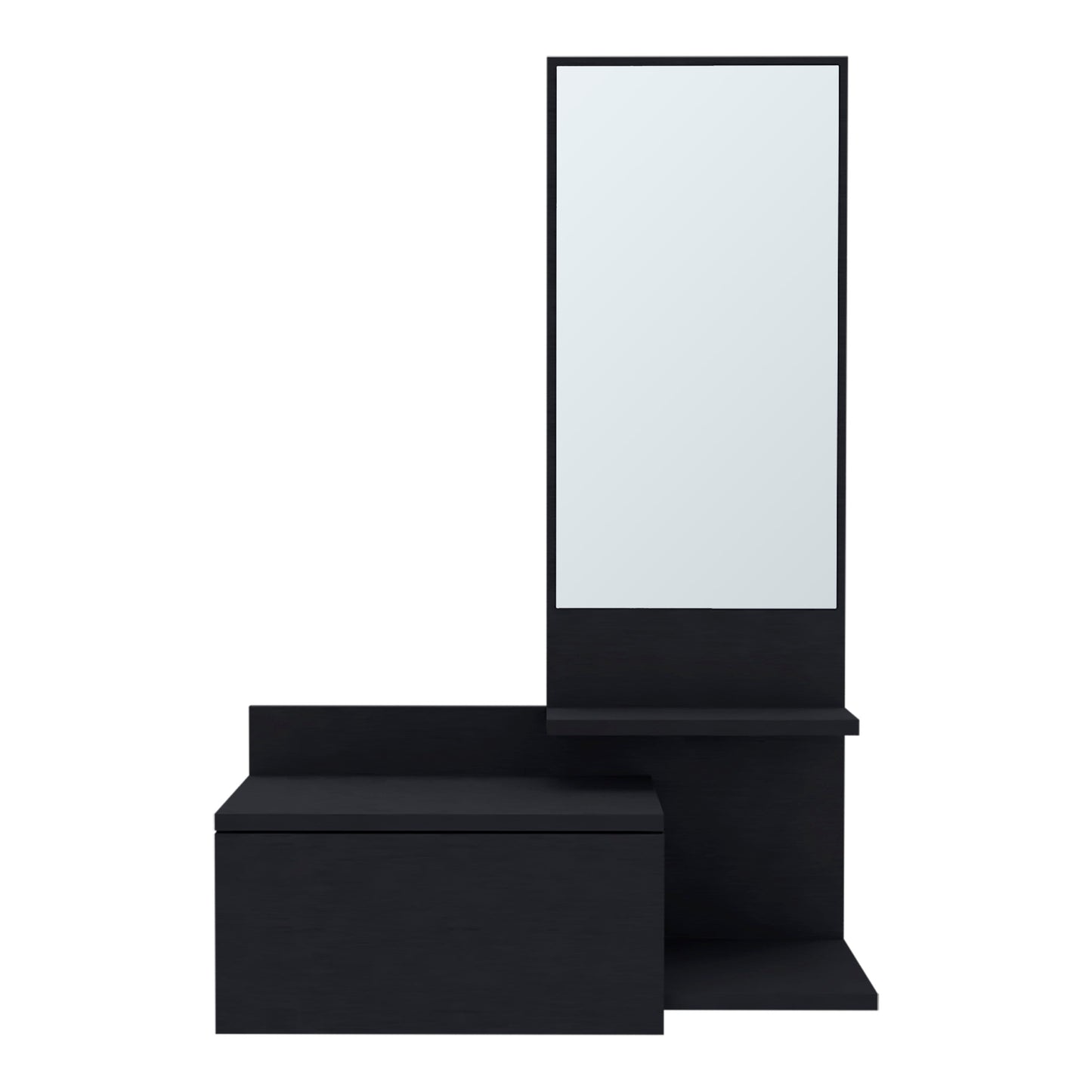 36" Black Wood Wall Mounted Accent Cabinet With Drawer And Mirror-1