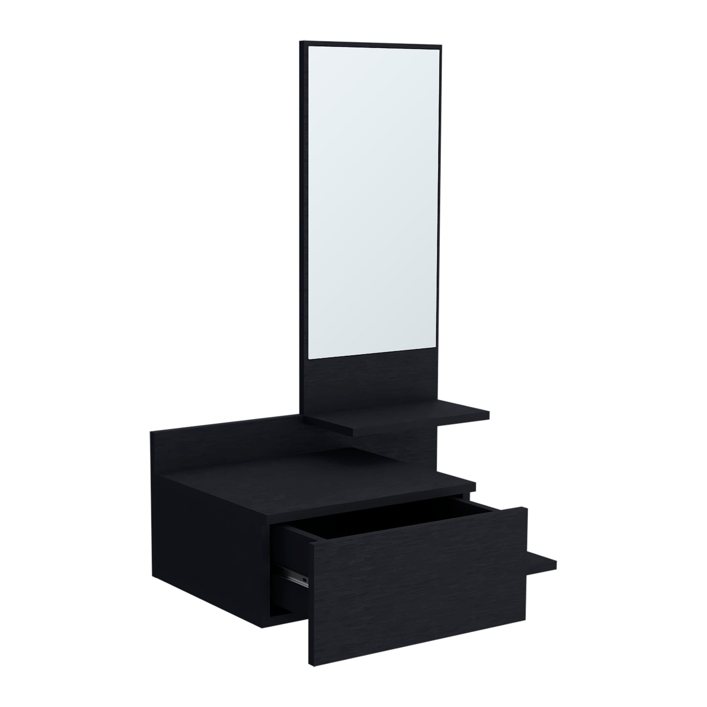 36" Black Wood Wall Mounted Accent Cabinet With Drawer And Mirror-2