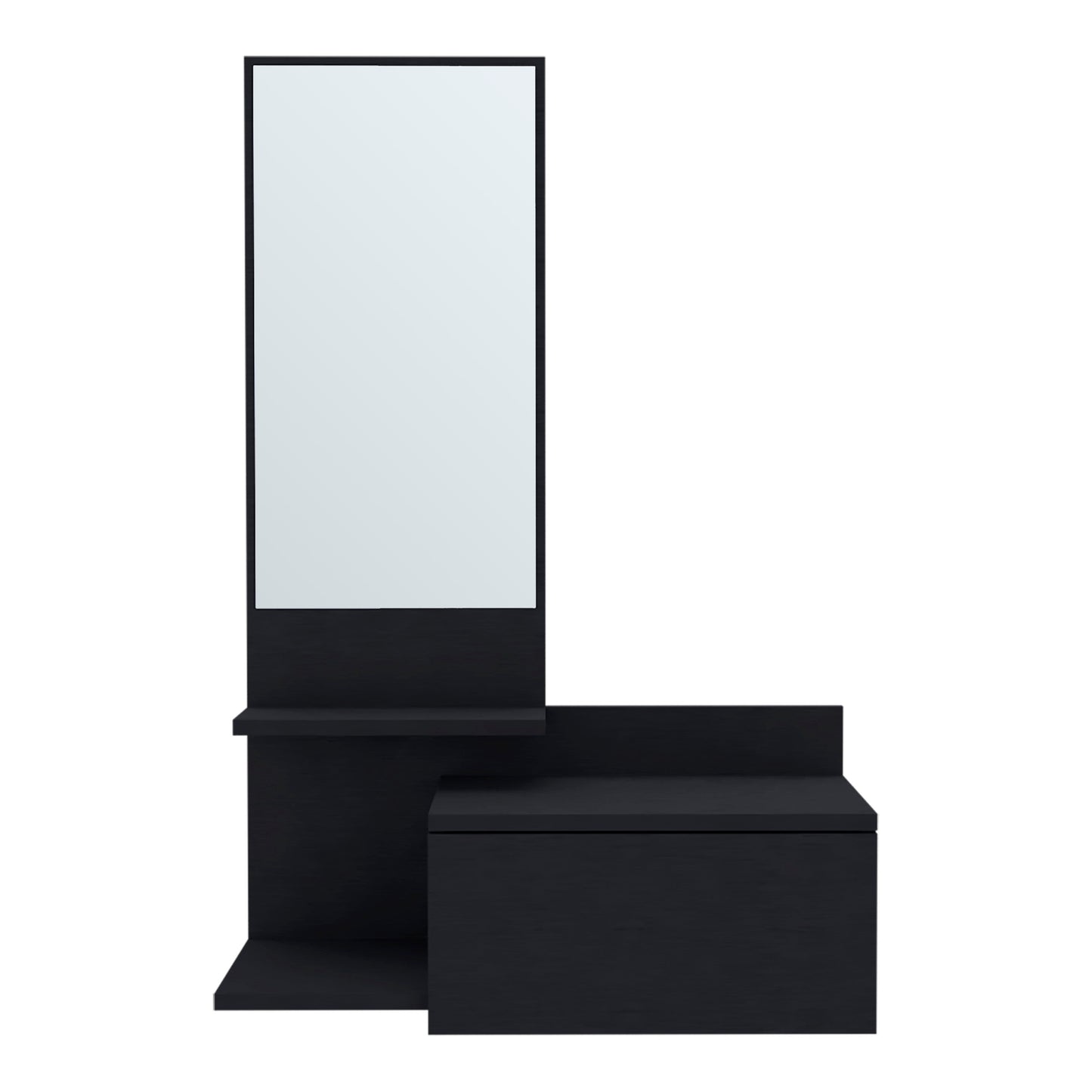 36" Black Wood Wall Mounted Accent Cabinet With Drawer And Mirror-3