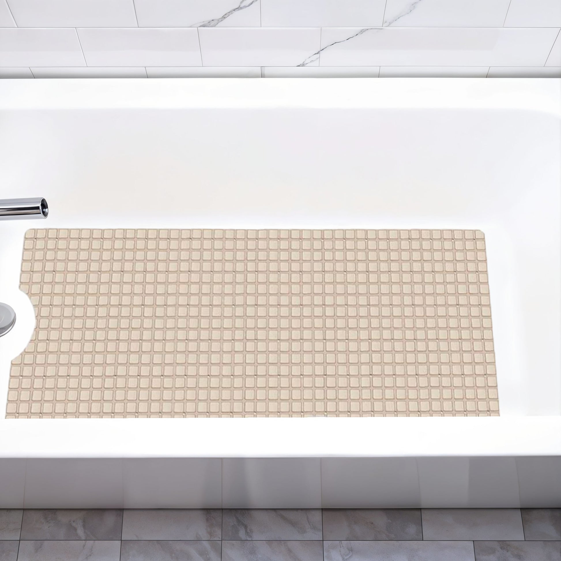 40" Beige Geometric Tiles Non Slip Bathtub Mat-0