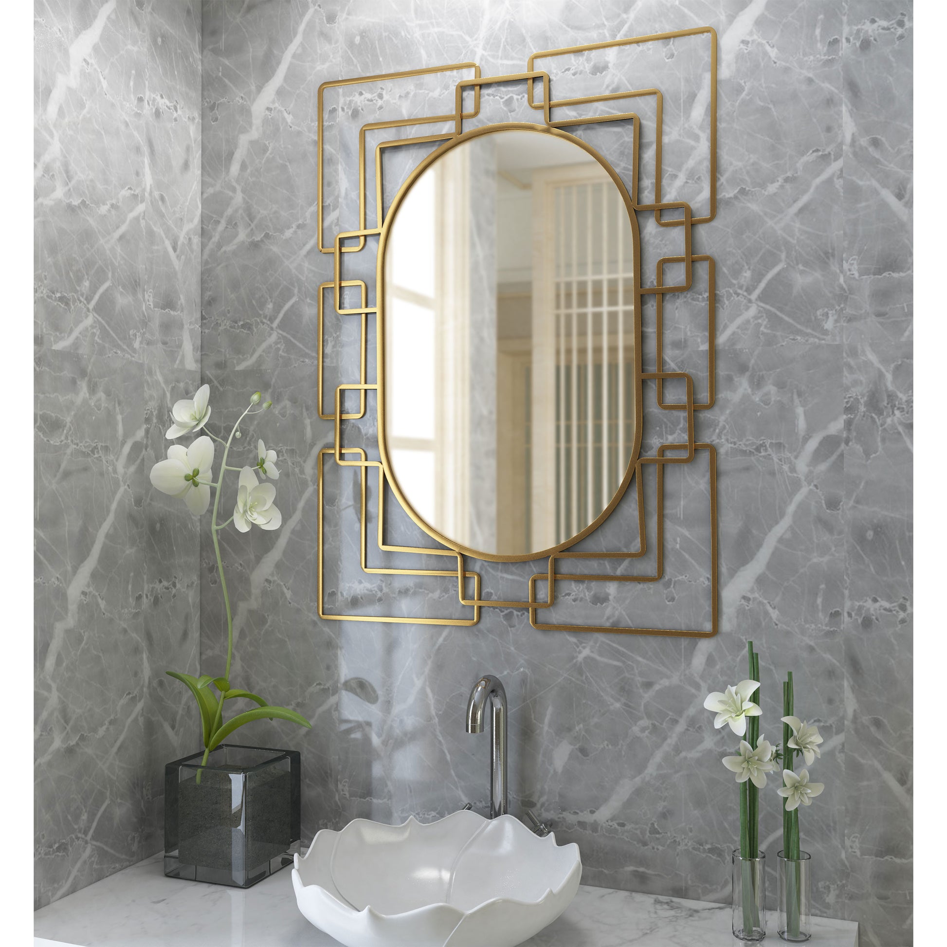 36" Gold Metal Geometric Oval Accent Mirror-5