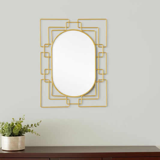36" Gold Metal Geometric Oval Accent Mirror-0