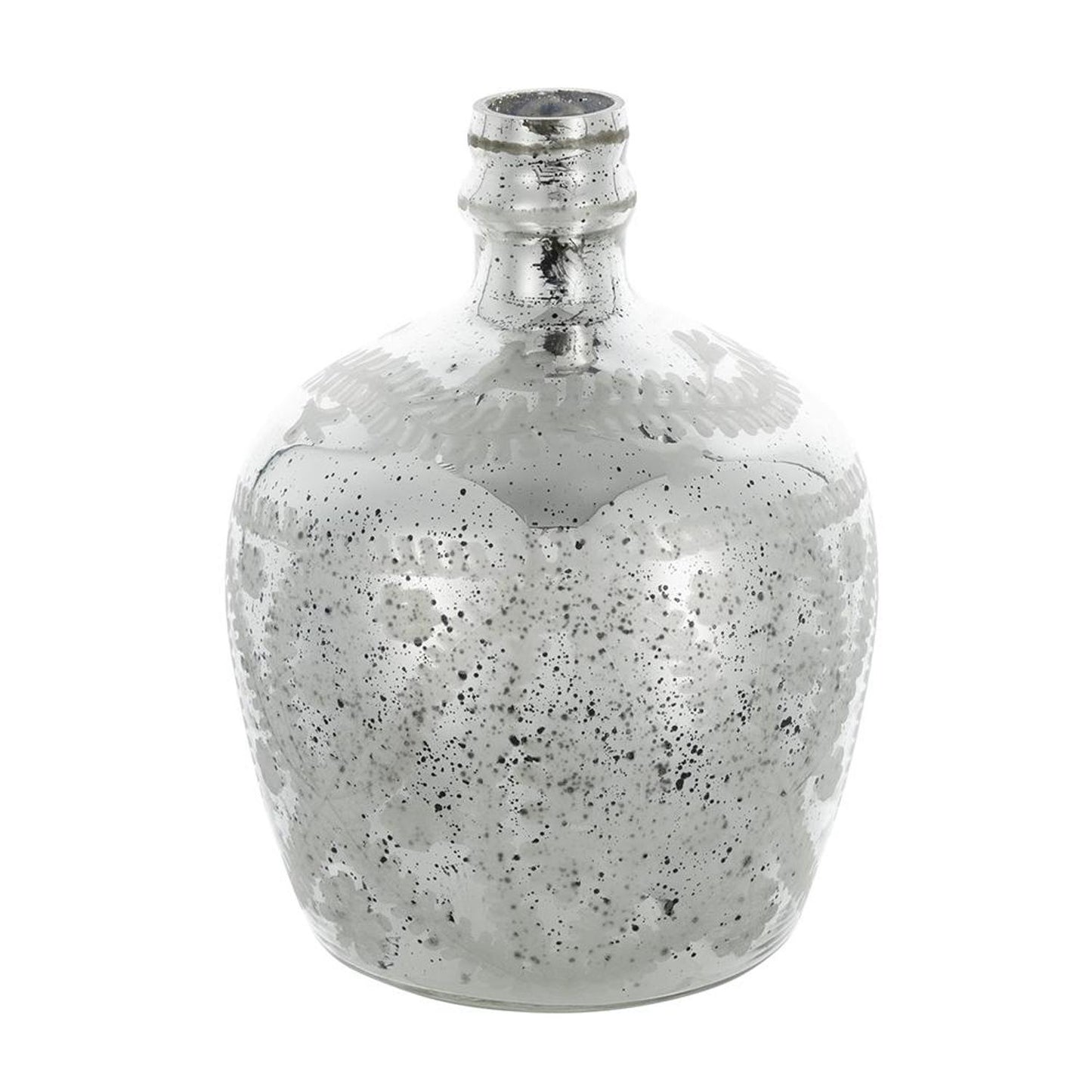 10" Silver Floral Round Glass Table Vase-1