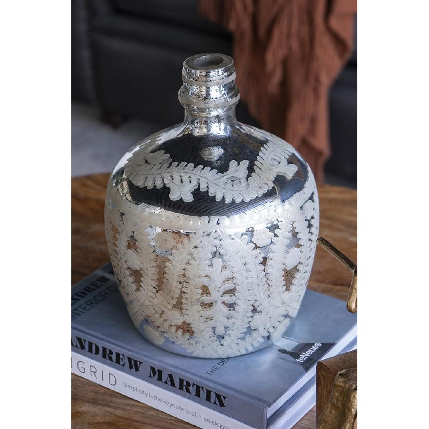 10" Silver Floral Round Glass Table Vase-3
