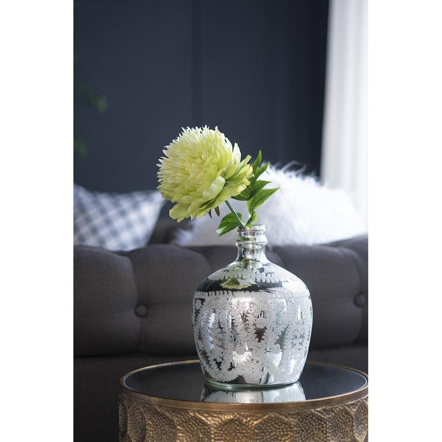 10" Silver Floral Round Glass Table Vase-4