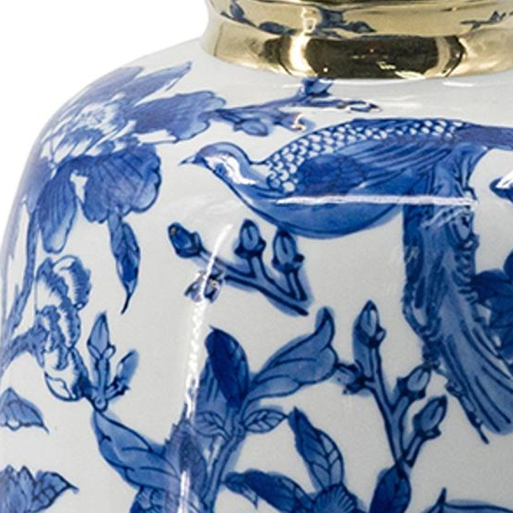 11" Blue And White Floral Round Porcelain Table Vase-8