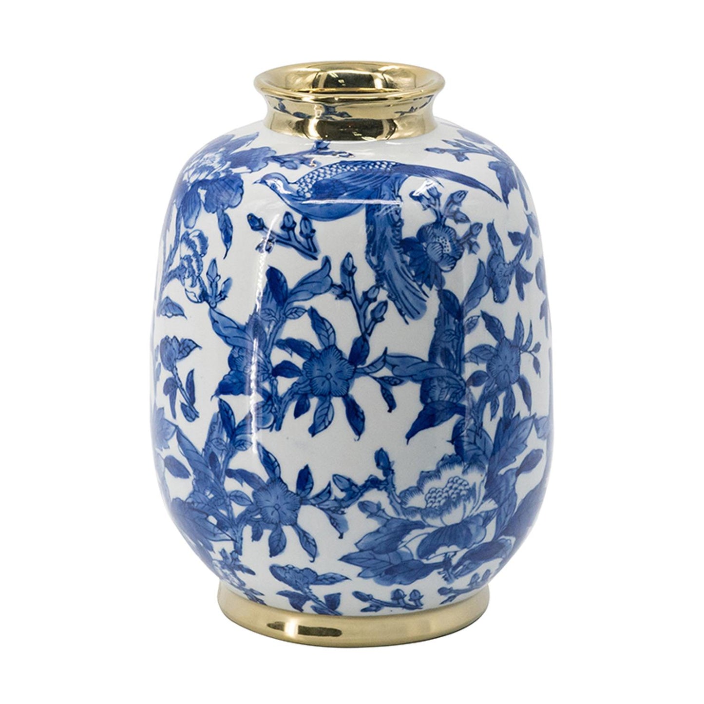 11" Blue And White Floral Round Porcelain Table Vase-0