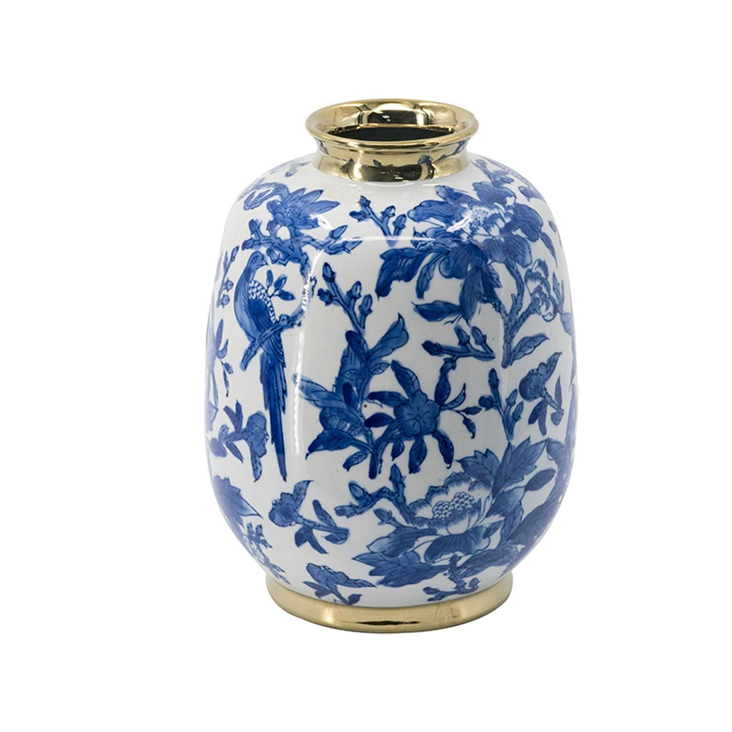 11" Blue And White Floral Round Porcelain Table Vase-2