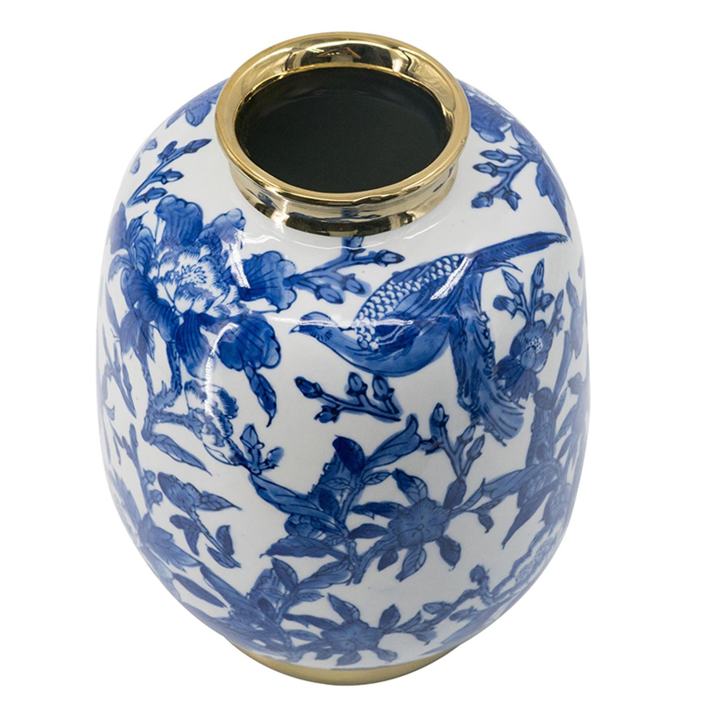 11" Blue And White Floral Round Porcelain Table Vase-3