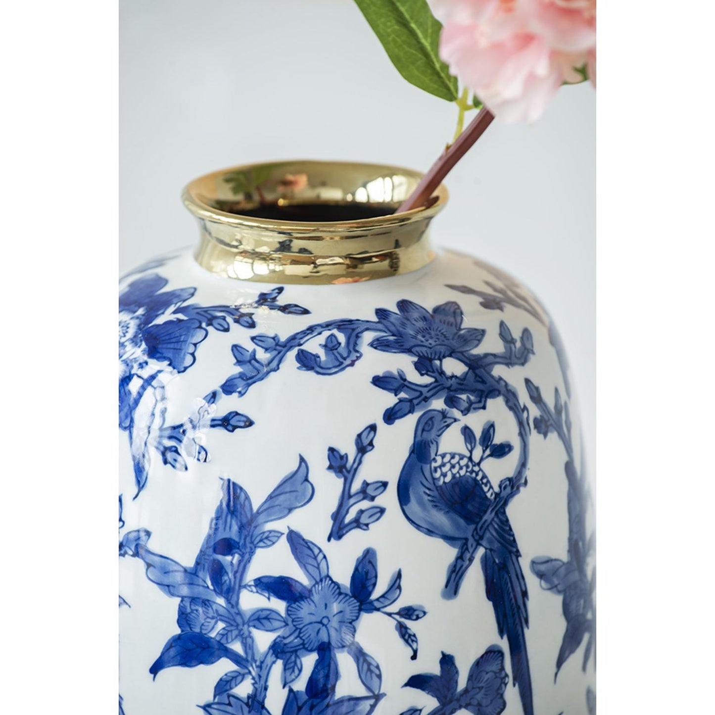 11" Blue And White Floral Round Porcelain Table Vase-6