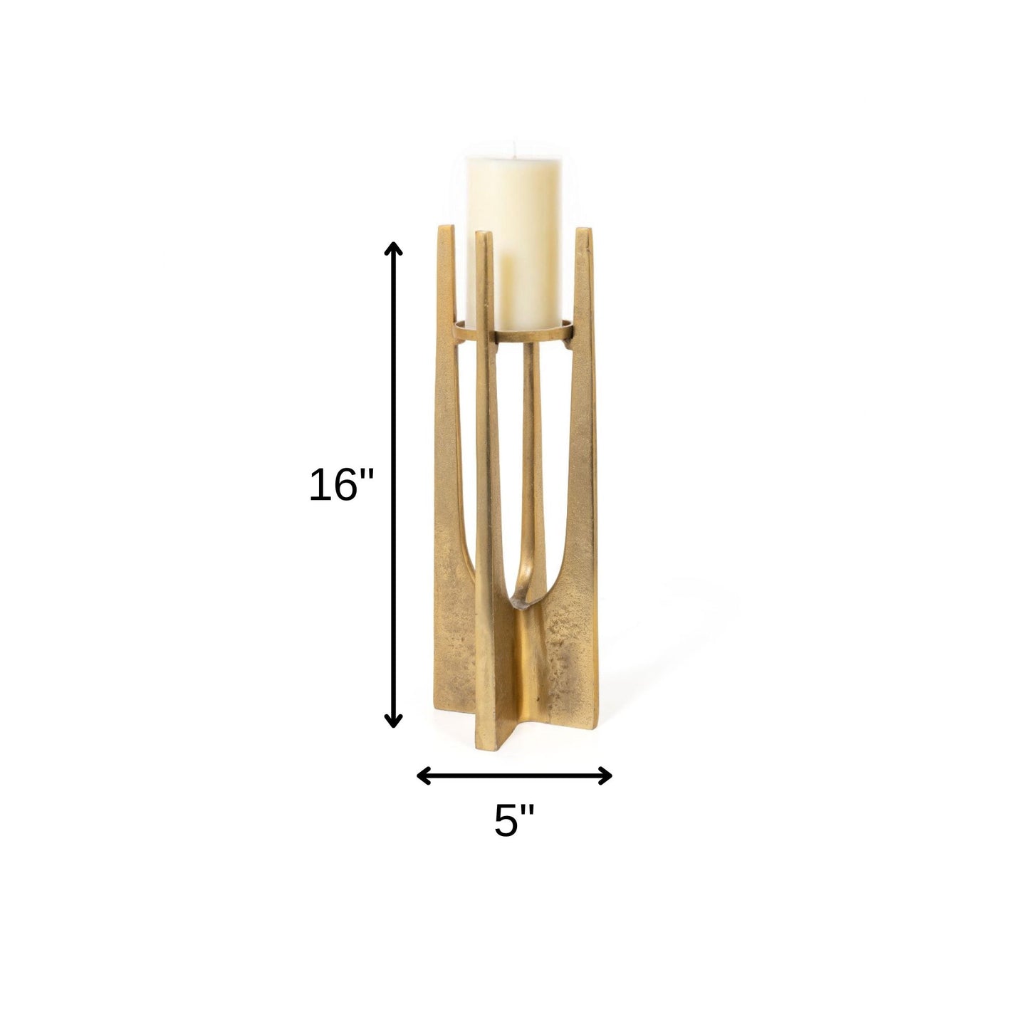 16" Gold Distressed Aluminum Geometric Tabletop Pillar Candle Holder-5