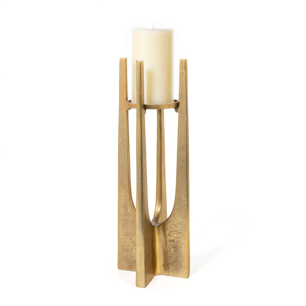 16" Gold Distressed Aluminum Geometric Tabletop Pillar Candle Holder-1