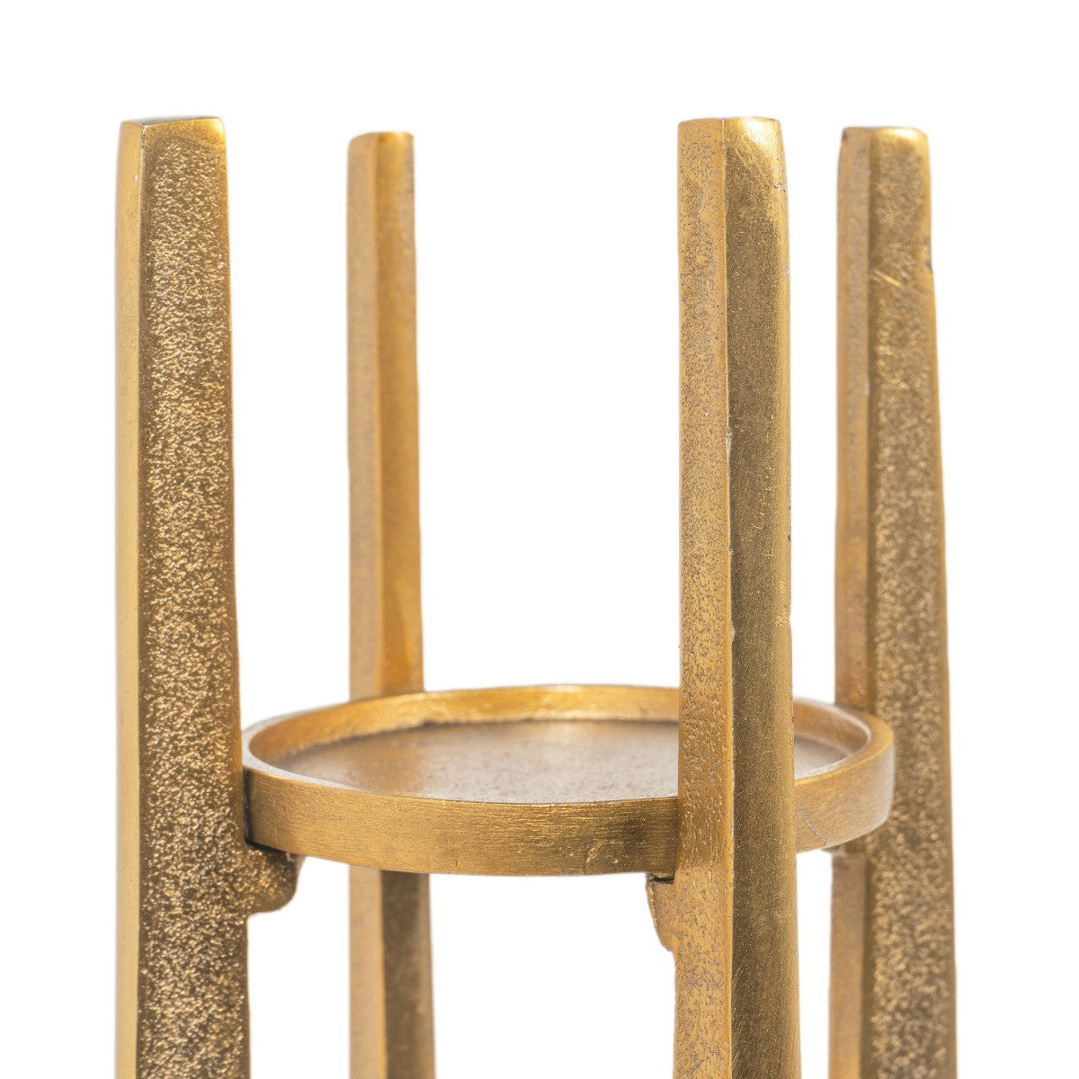 16" Gold Distressed Aluminum Geometric Tabletop Pillar Candle Holder-4