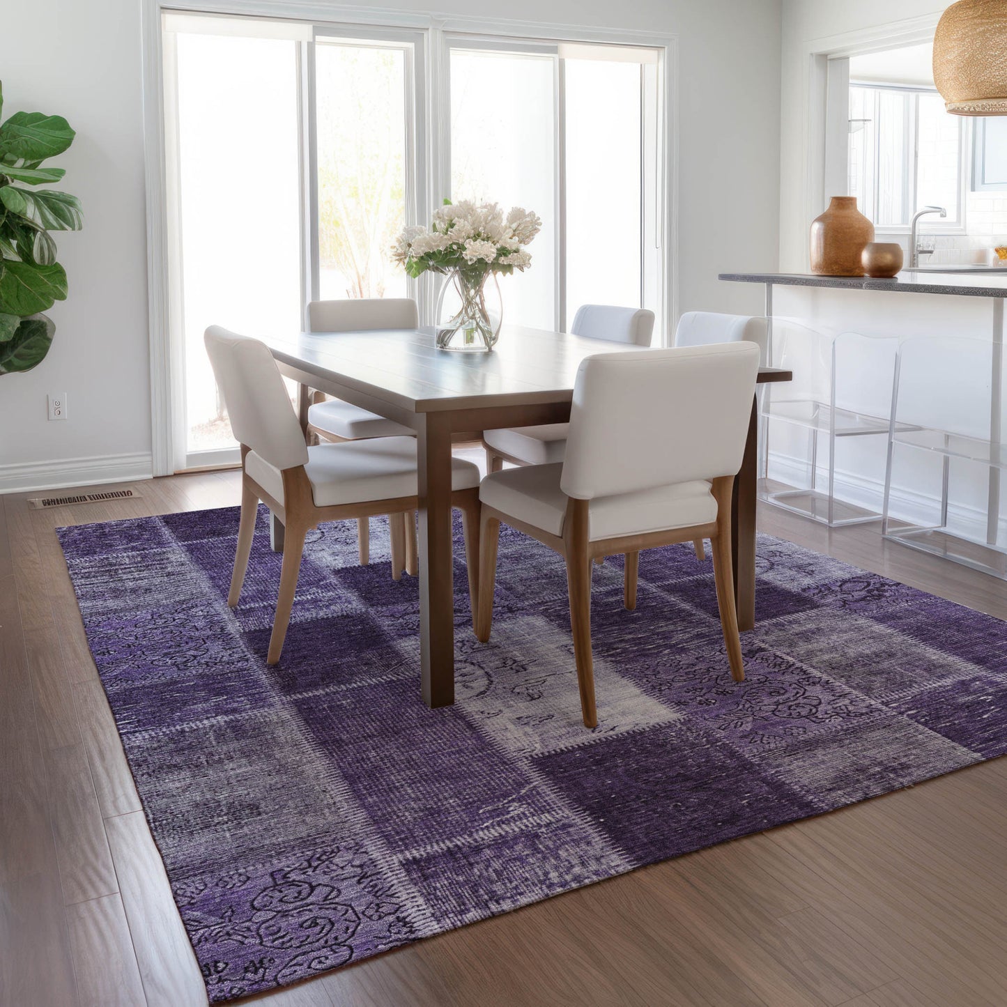 8' X 10' Purple Eggplant And Lavender Patchwork Washable Indoor Outdoor Area Rug-8