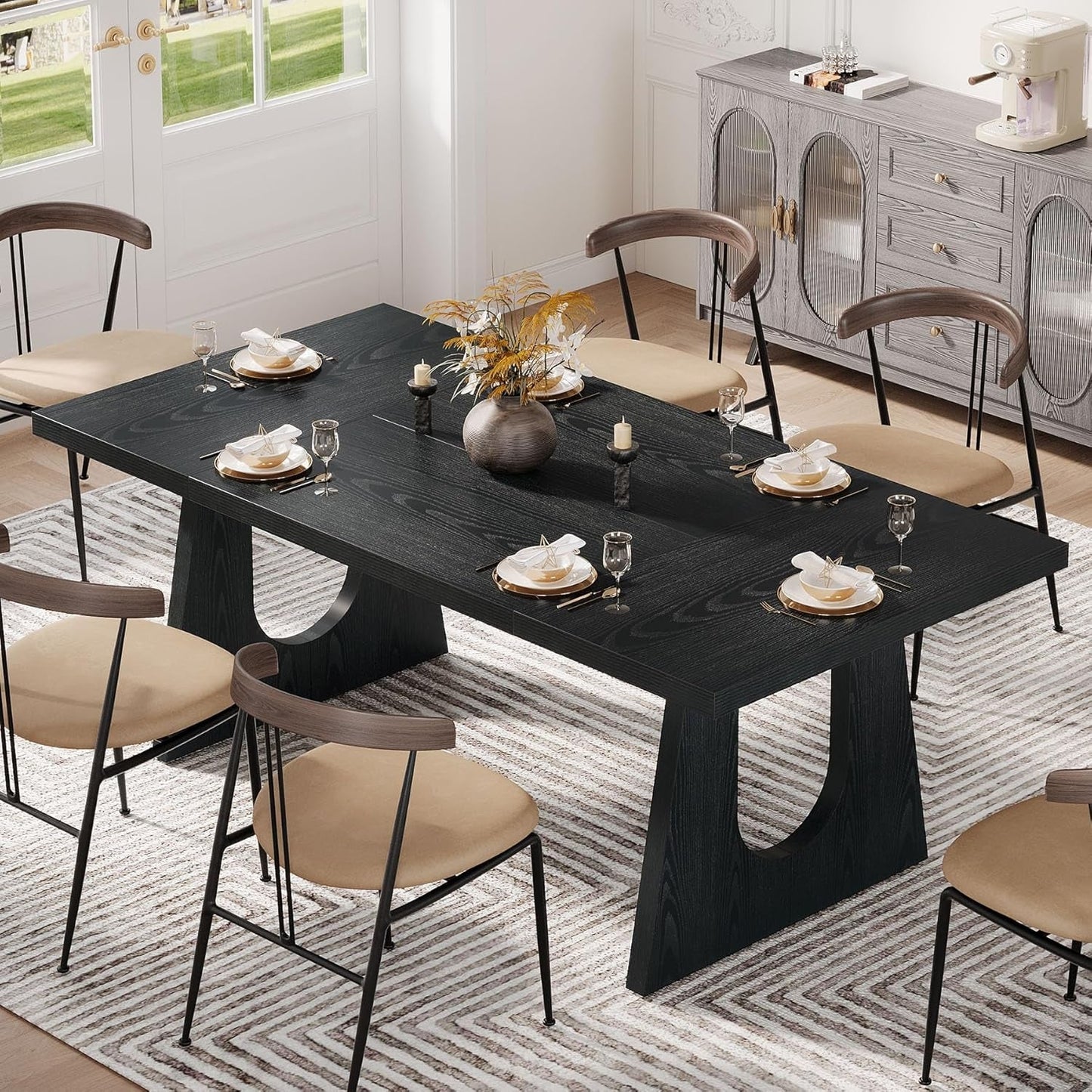 70.9 Inch Black Contemporary Rectangular Dining Table-2