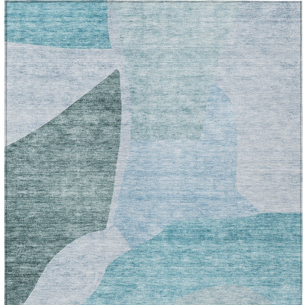 3' X 5' Teal Blue Artichoke Green And Blue Abstract Washable Indoor Outdoor Area Rug-4