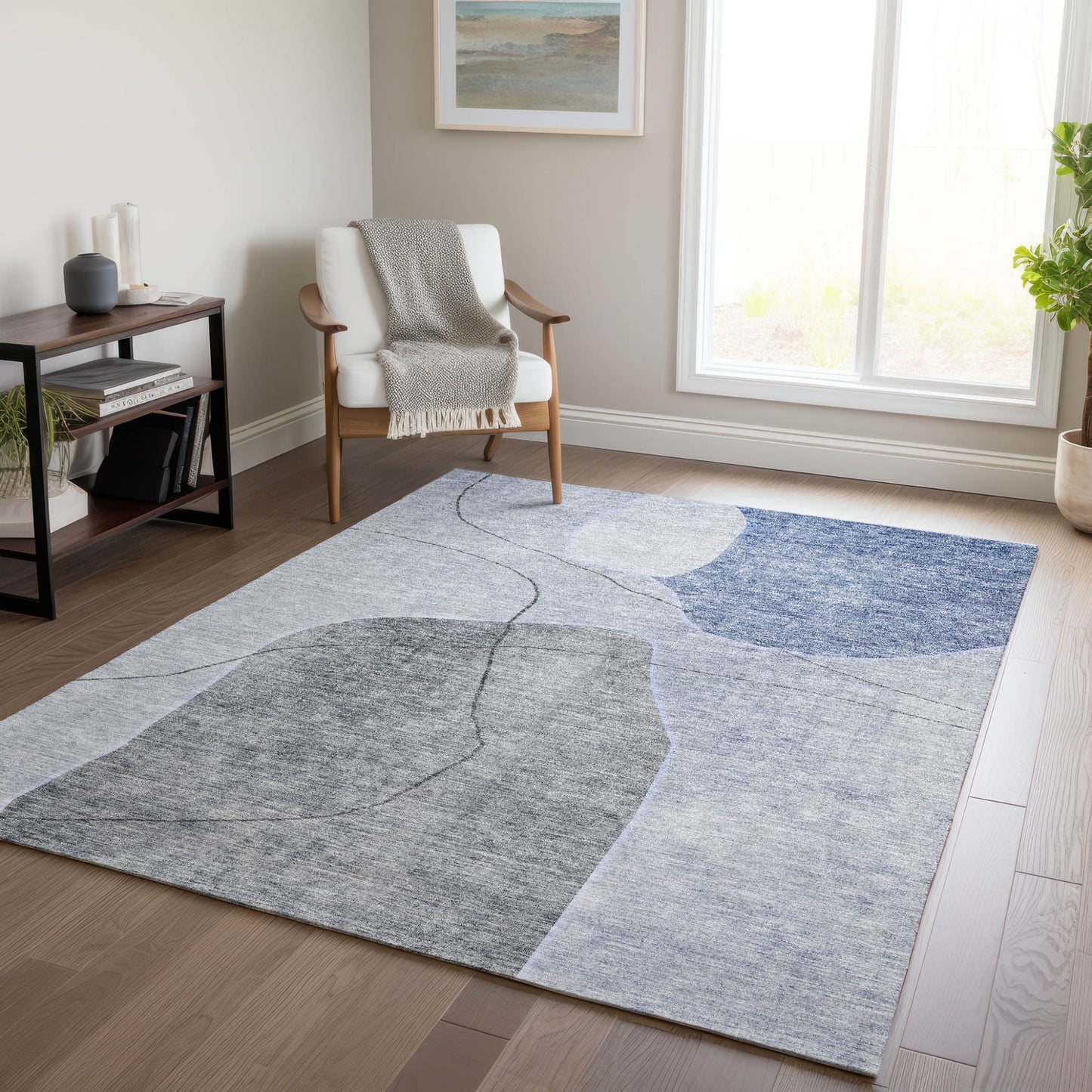 8' X 10' Denim Blue And Sky Blue Abstract Washable Indoor Outdoor Area Rug-8