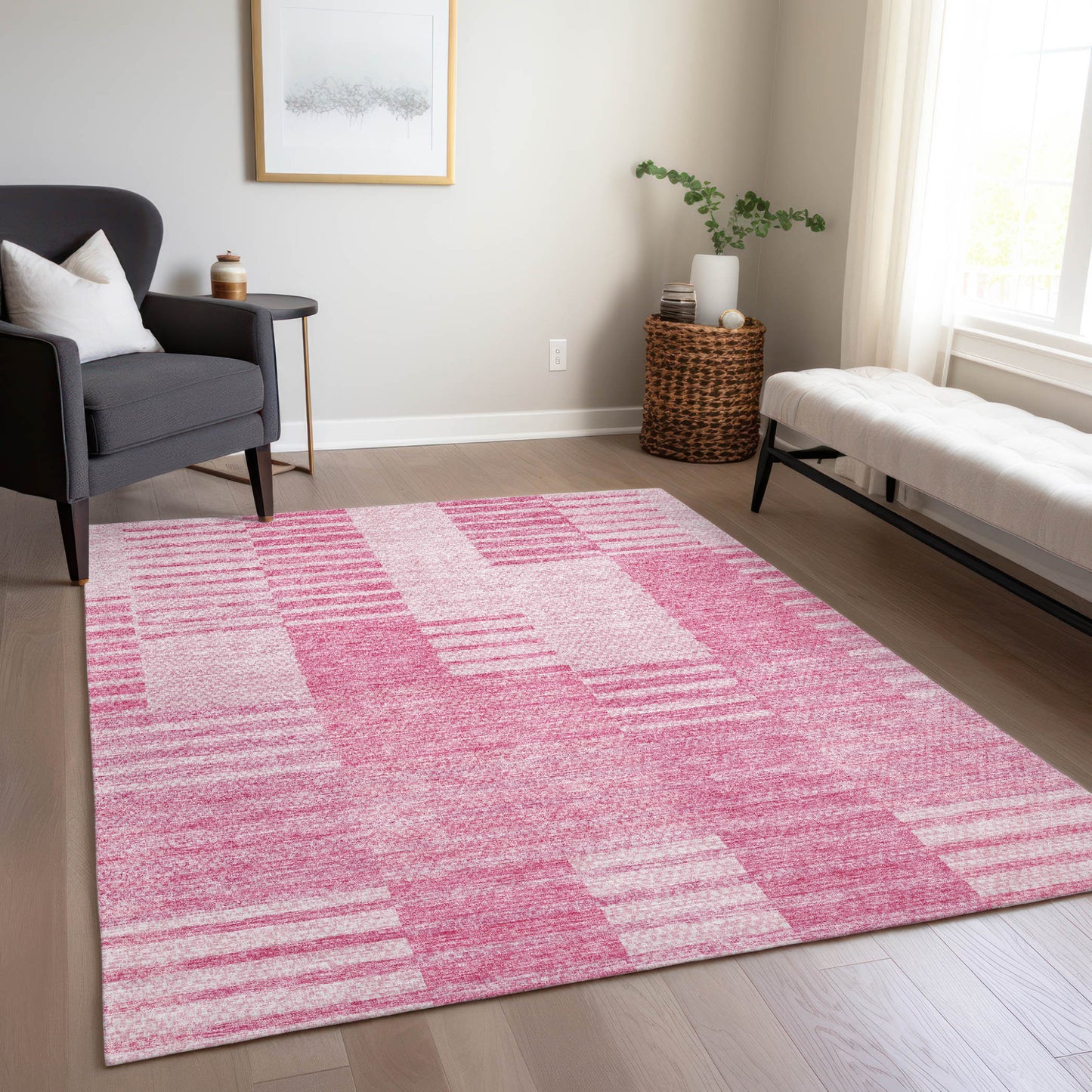 9' X 12' Pink And Blush Striped Washable Indoor Outdoor Area Rug-8