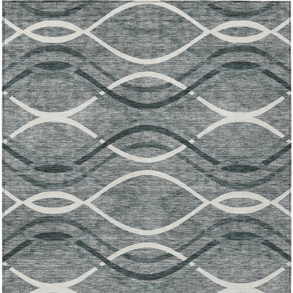 3' X 5' Gray Ivory And Charcoal Abstract Washable Indoor Outdoor Area Rug-5