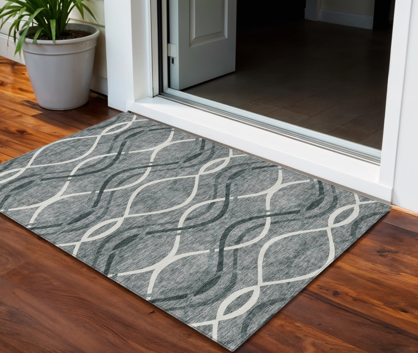 3' X 5' Gray Ivory And Charcoal Abstract Washable Indoor Outdoor Area Rug-0