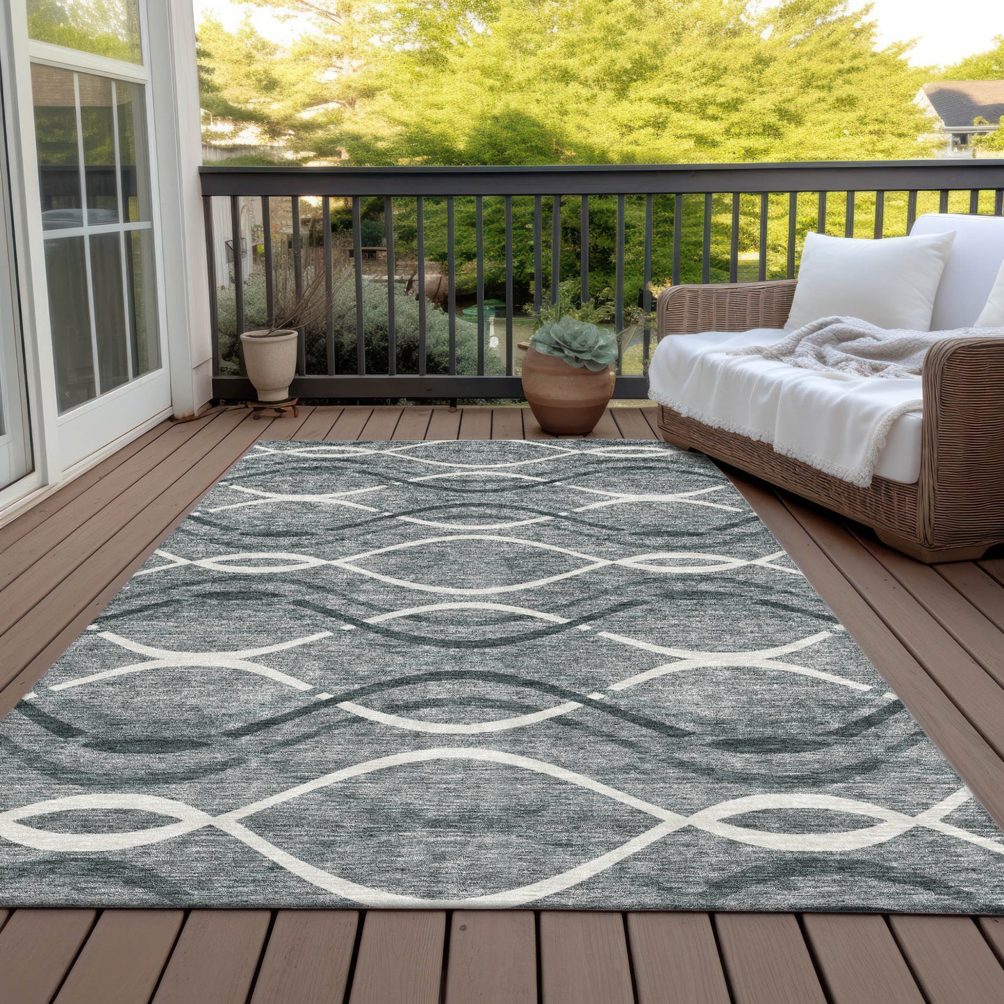 3' X 5' Gray Ivory And Charcoal Abstract Washable Indoor Outdoor Area Rug-6