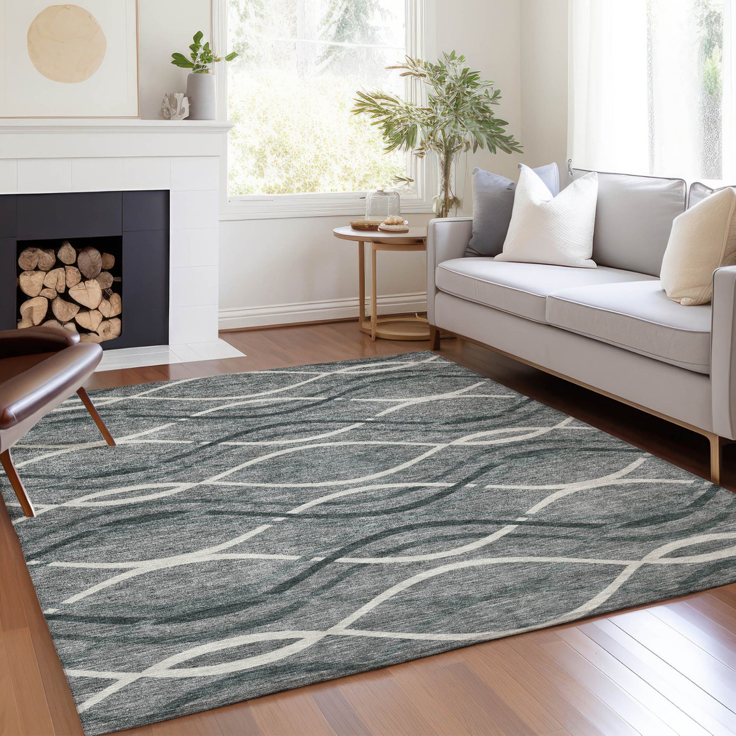 3' X 5' Gray Ivory And Charcoal Abstract Washable Indoor Outdoor Area Rug-7