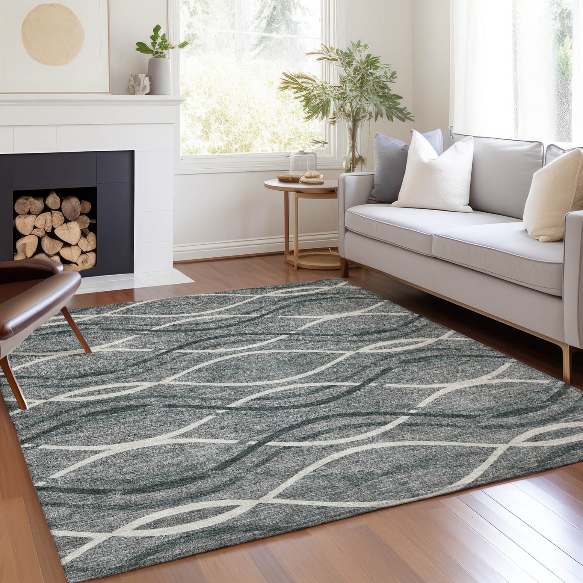 3' X 5' Gray Ivory And Charcoal Abstract Washable Indoor Outdoor Area Rug-7