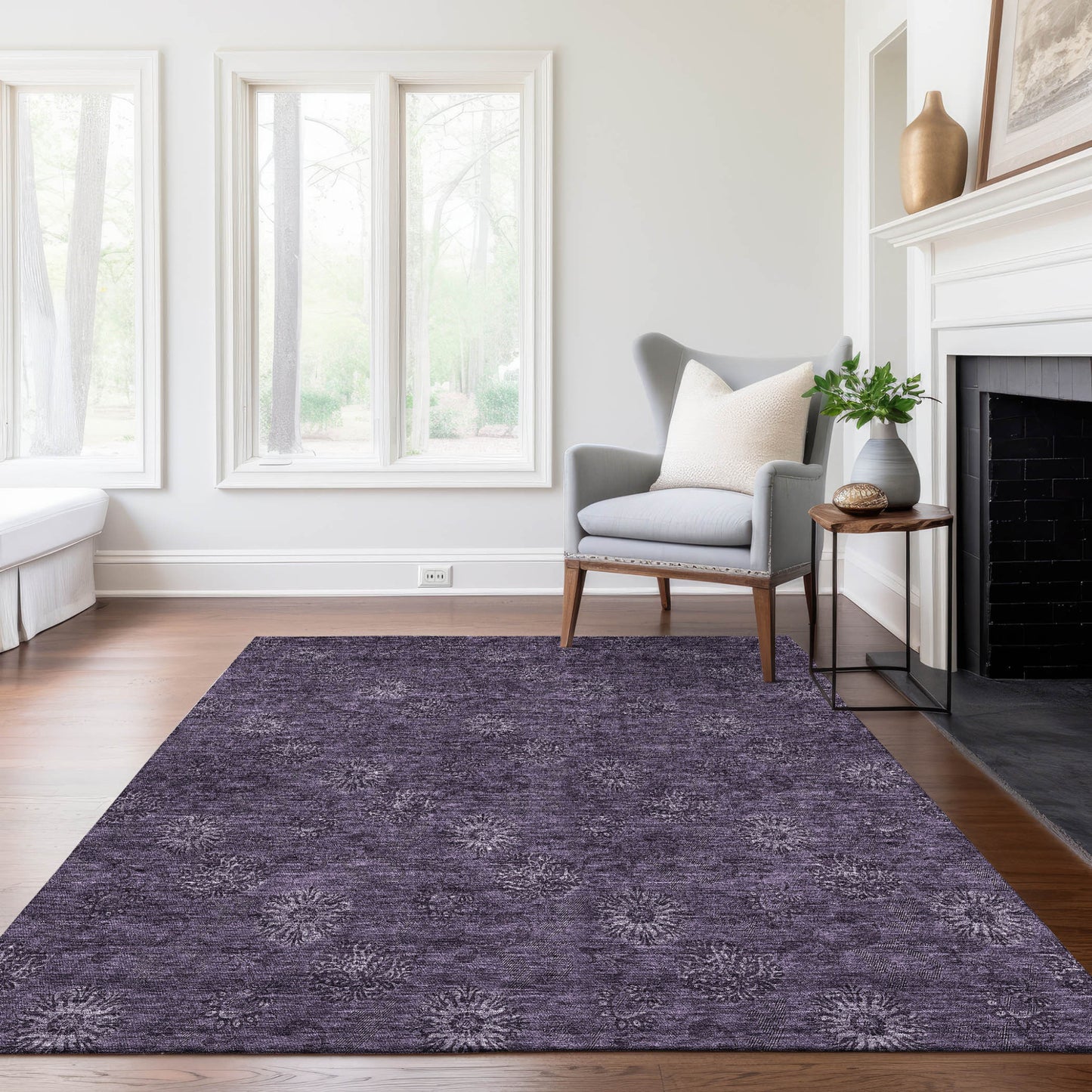 9' X 12' Eggplant And Purple Floral Washable Indoor Outdoor Area Rug-8