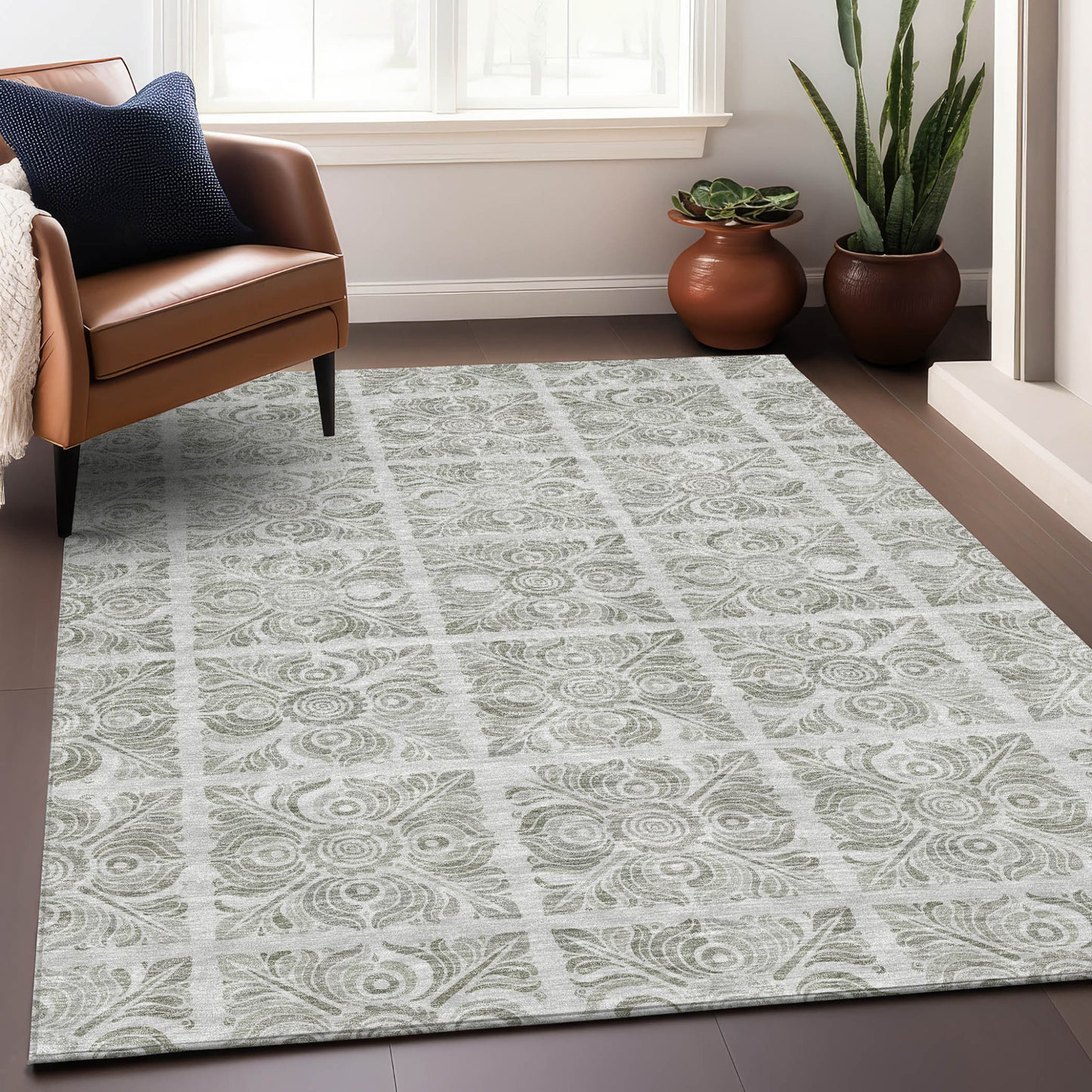 5' X 8' Taupe Beige And Tan Medallion Washable Indoor Outdoor Area Rug-8