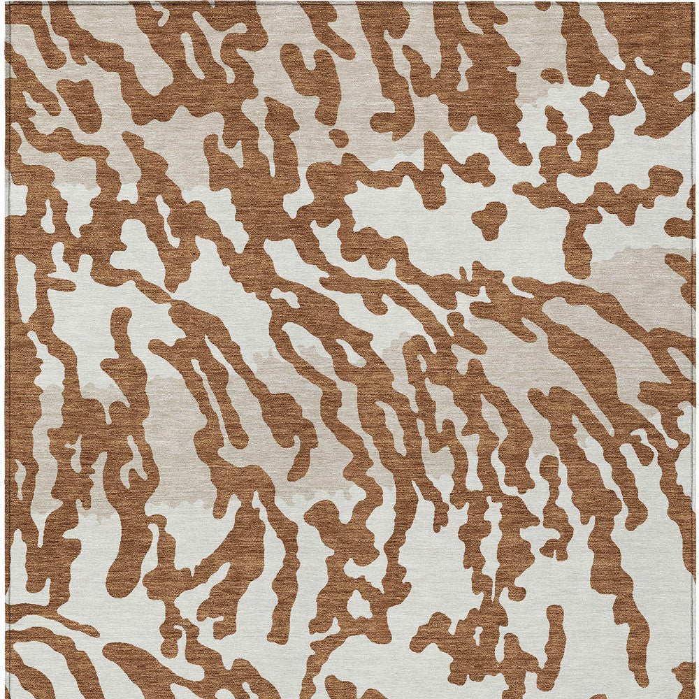 5' X 8' Brown Beige And Ivory Animal Print Washable Indoor Outdoor Area Rug-5