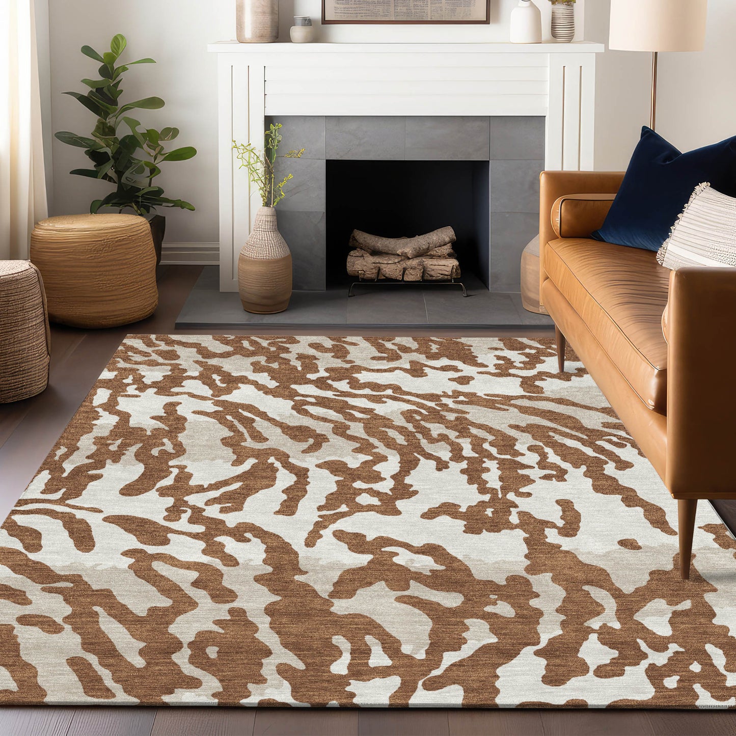 5' X 8' Brown Beige And Ivory Animal Print Washable Indoor Outdoor Area Rug-8