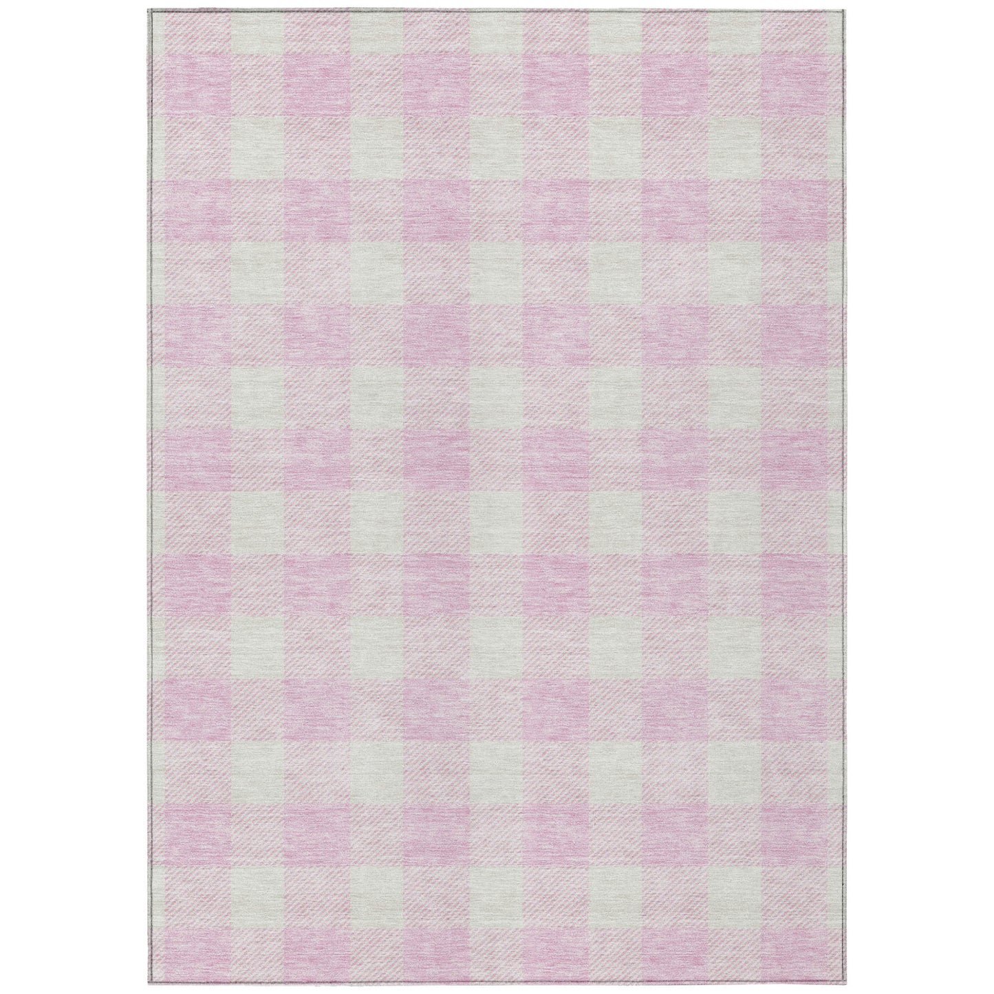 5' X 8' Pink And Gray Plaid Washable Indoor Outdoor Area Rug-1