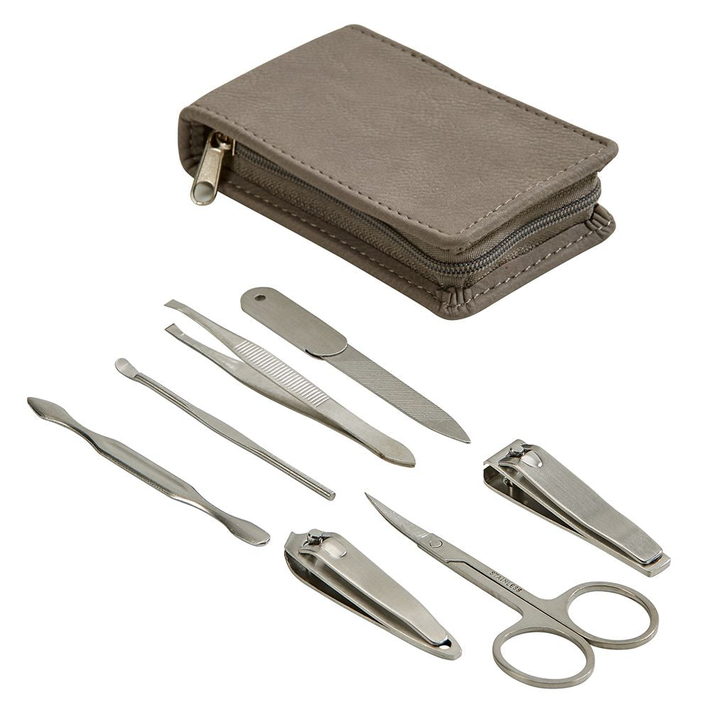 Leatherette Manicure Set, Grey 4.25" X 2.5"-1