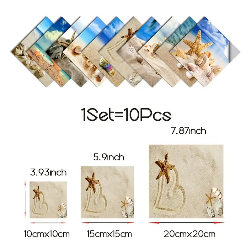 10pcs Waterproof Beach Seascape Tile Stickers