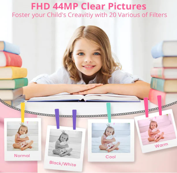 HD Mini Digital Camera for Students and Kids, 44MP, 1080P, 2.4" Screen, 16X Zoom, Rechargeable