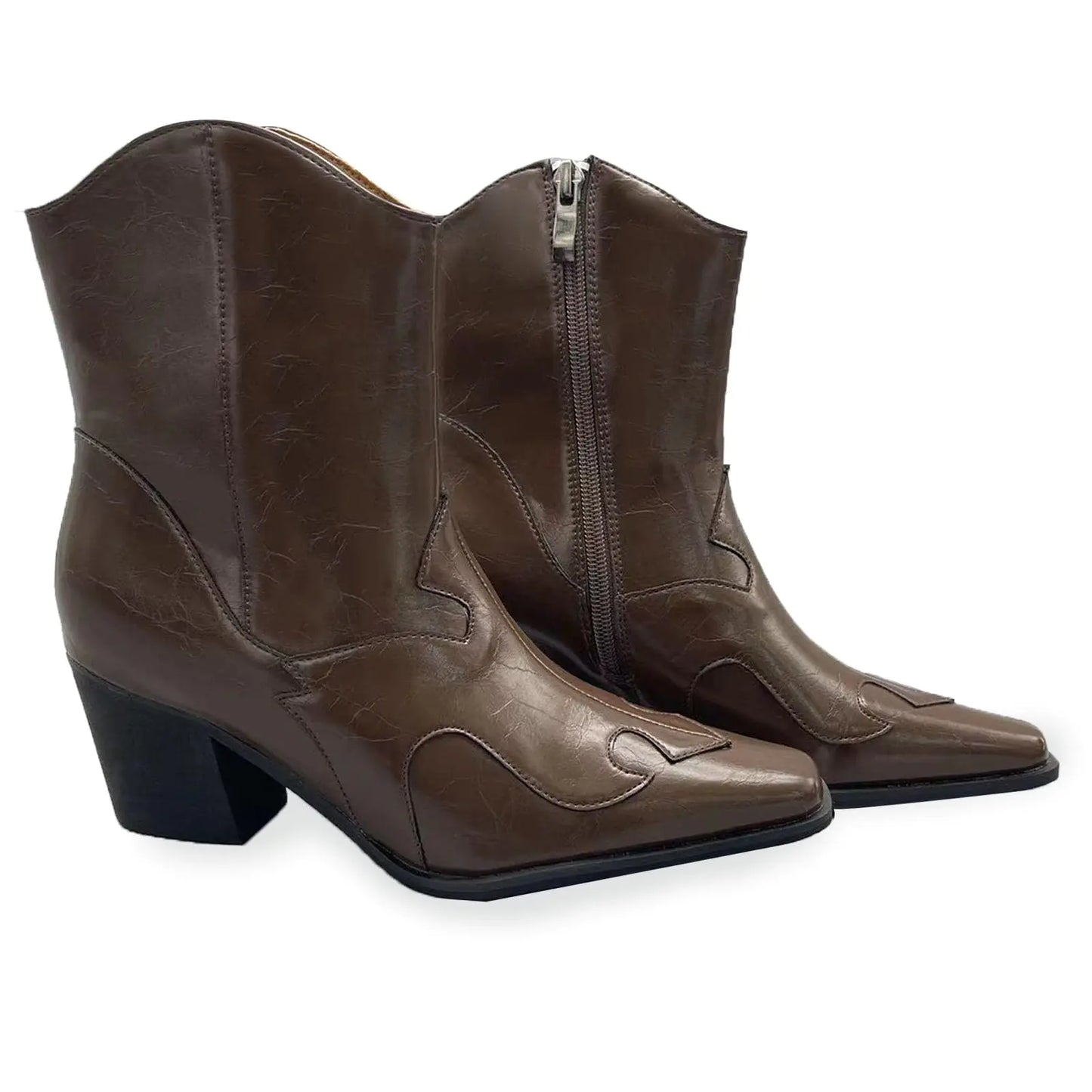 ALGF Cowboy Boots for Women Booties Ankle Cowgirl Western Boots Mid Calf Boots Faux Leather Over The Knee Boots For WomenBrown 6