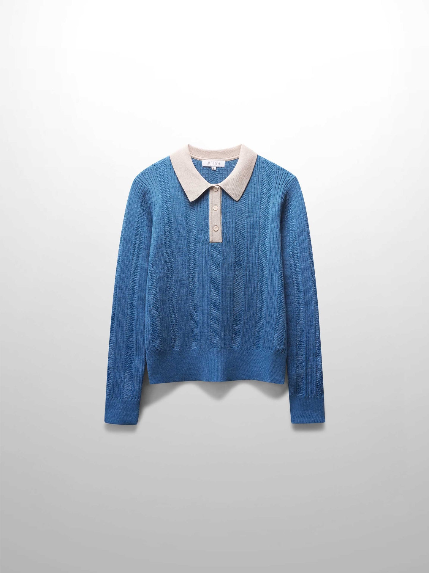 Knit Detail Collar Sweater-Teal/Tan-1