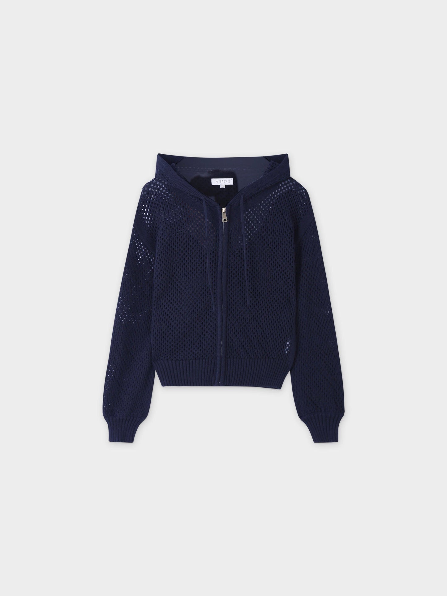 Zip Up Crochet Hoodie-Navy-0