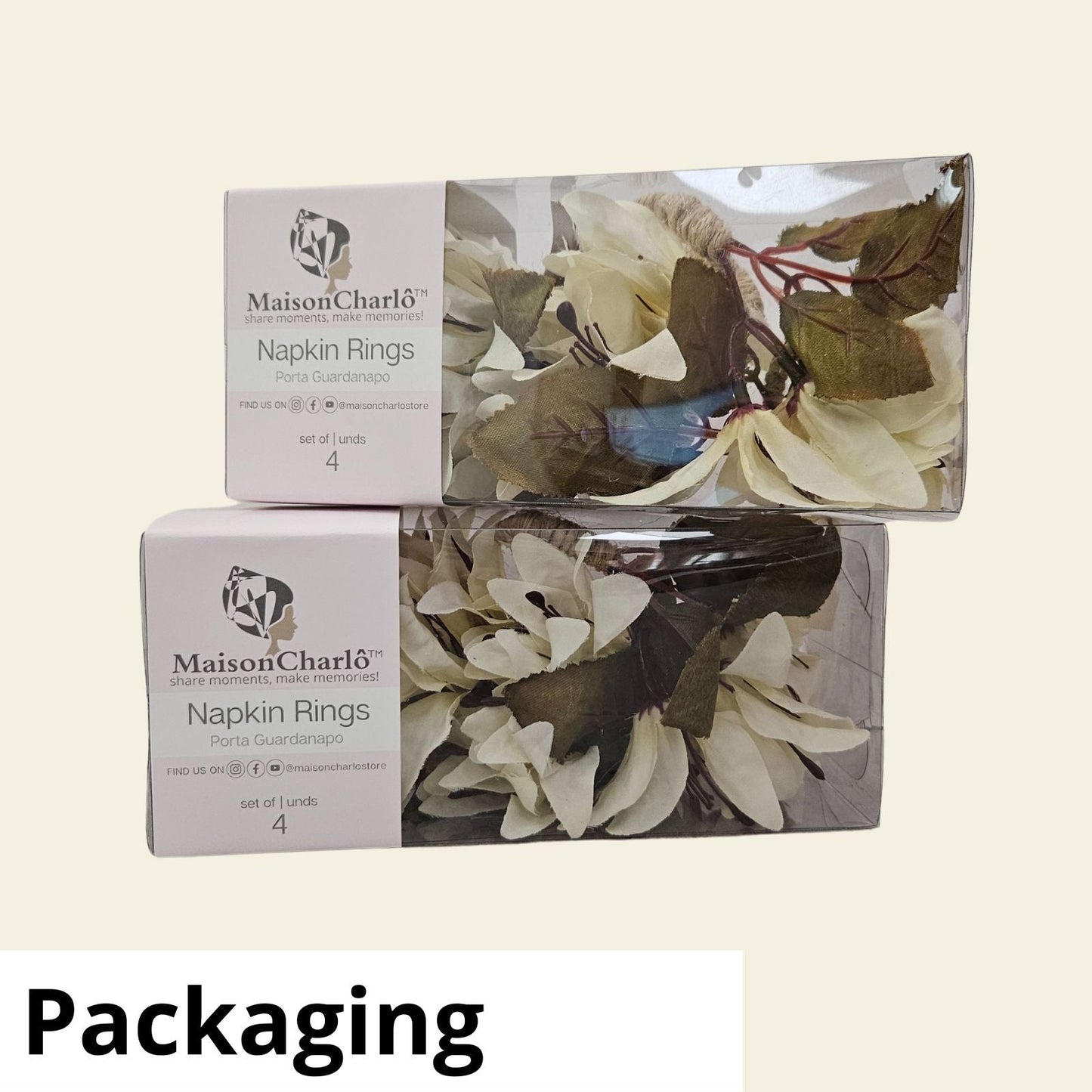 Maison Charlo Set of 4 Off White Lilies Charm Flower Napkin Rings-4