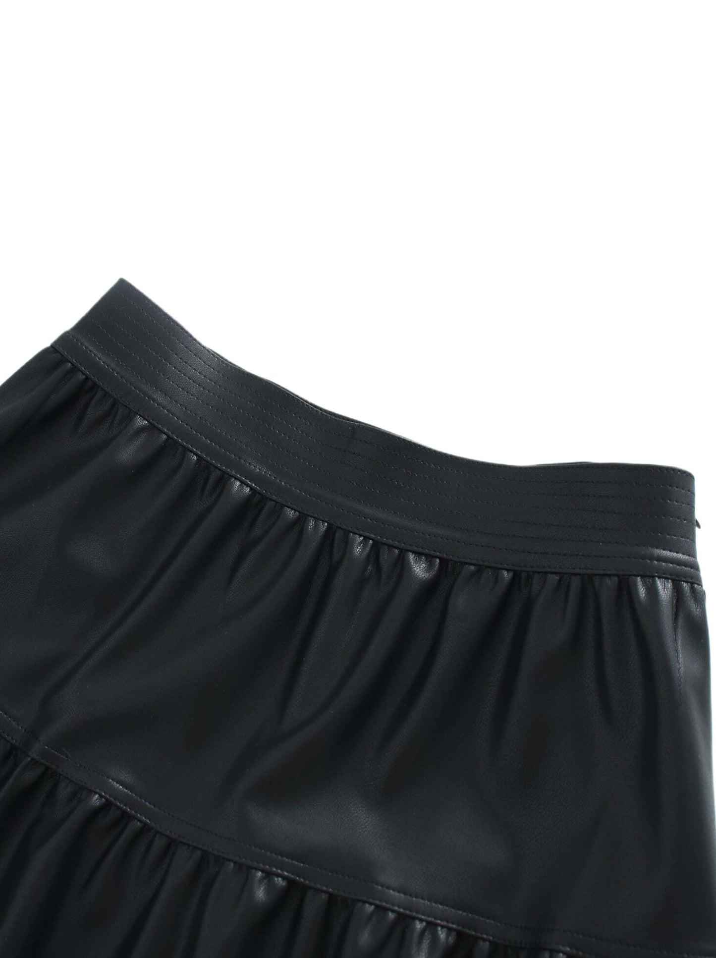 Drop Waist Leather Skirt-Black-3