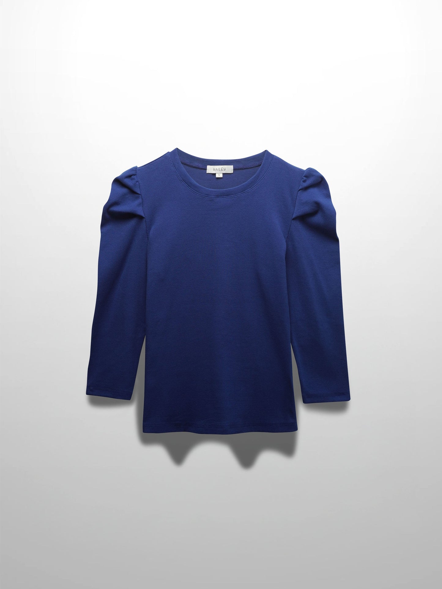 Ribbed Crew Neck Puff Sleeve Top-Royal Blue-1