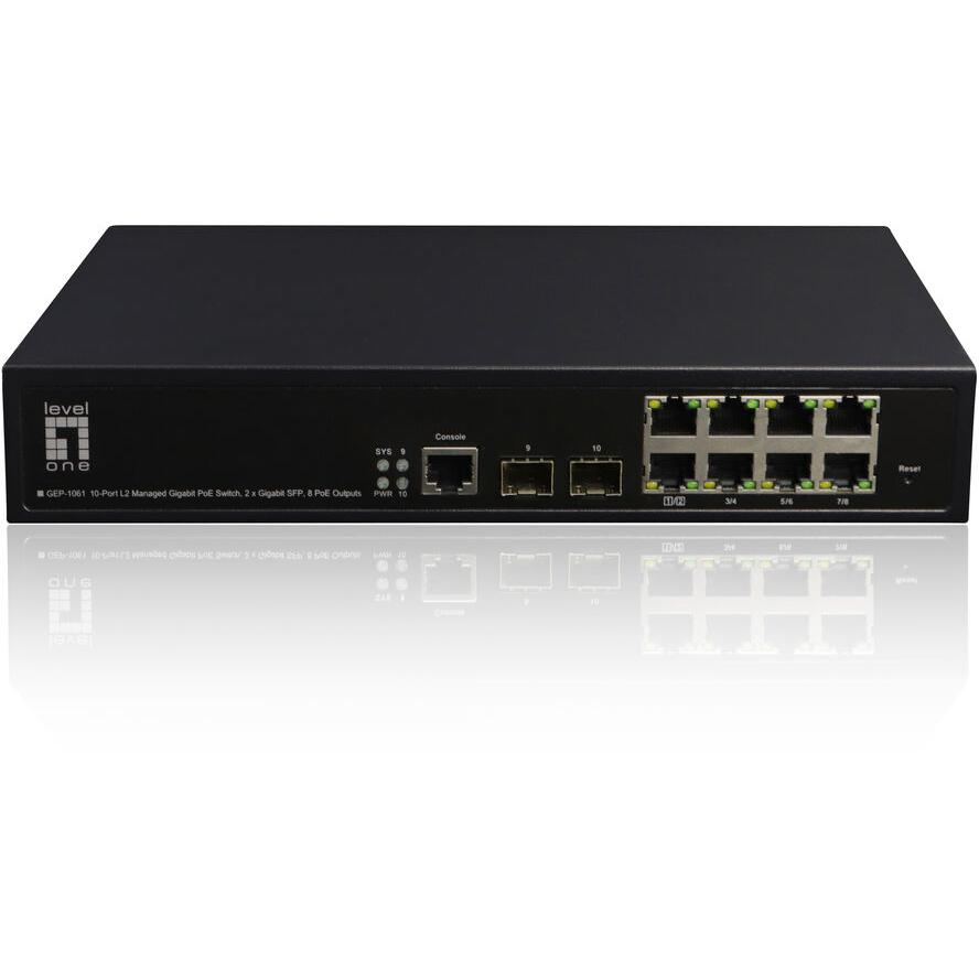 LevelOne GEP-1061 łącza sieciowe Zarządzany L2 Gigabit Ethernet (10/100/1000) Obsługa PoE Czarny (GEP-1061)-0