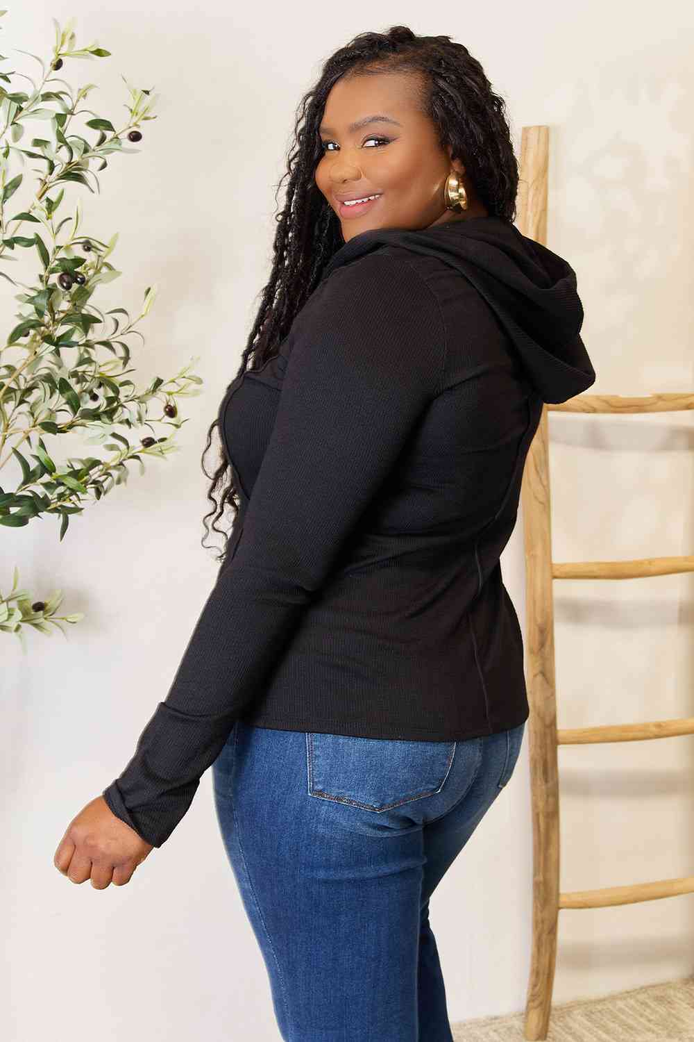 Culture Code Full Size Exposed Seam Long Sleeve Hoodie-2