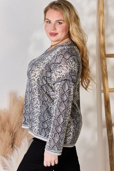 Hailey & Co Full Size Snakeskin V-Neck Long Sleeve Top-2
