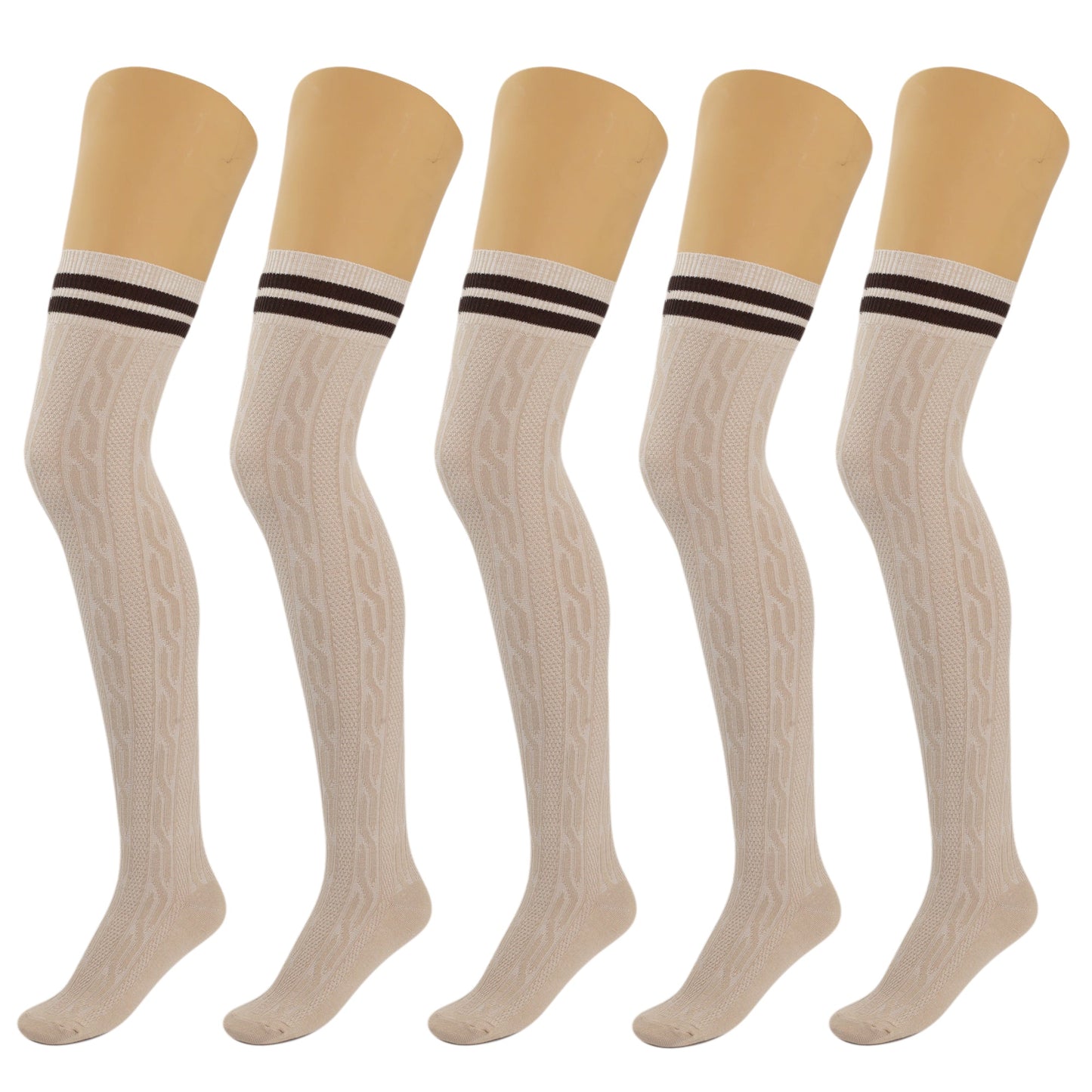 5 Pairs Over-the-Knee Thigh-High Cotton Socks for Women – Warm Boot Leg Warmers, Soft & Stretchy Knit Stockings-0
