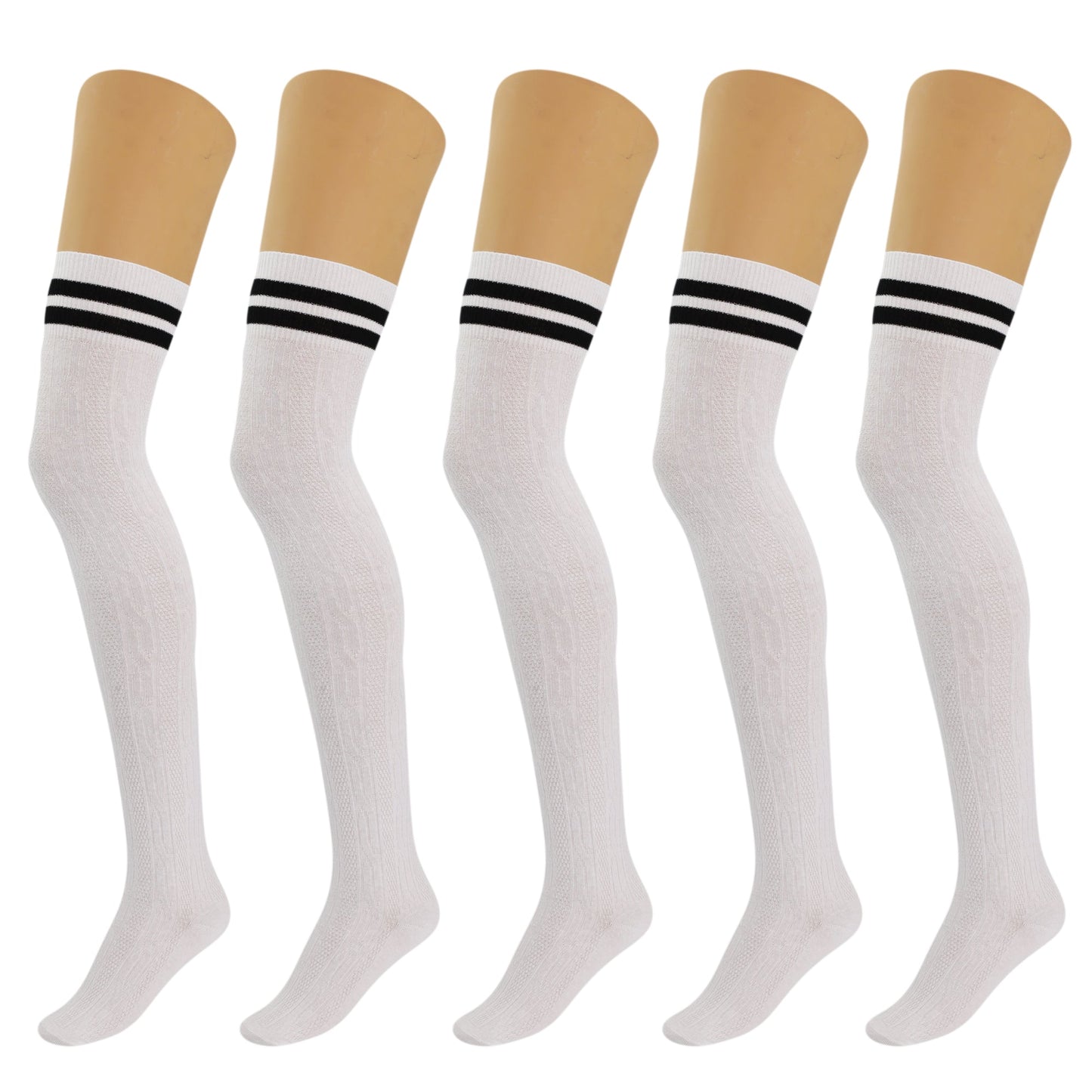 5 Pairs Over-the-Knee Thigh-High Cotton Socks for Women – Warm Boot Leg Warmers, Soft & Stretchy Knit Stockings-9